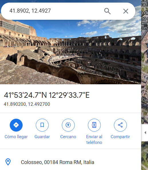 Ubicación del Coliseo de Roma en Google Maps